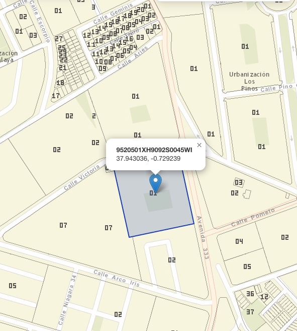 Parcel in Orihuela · Alicante outlined on the official cadastral map